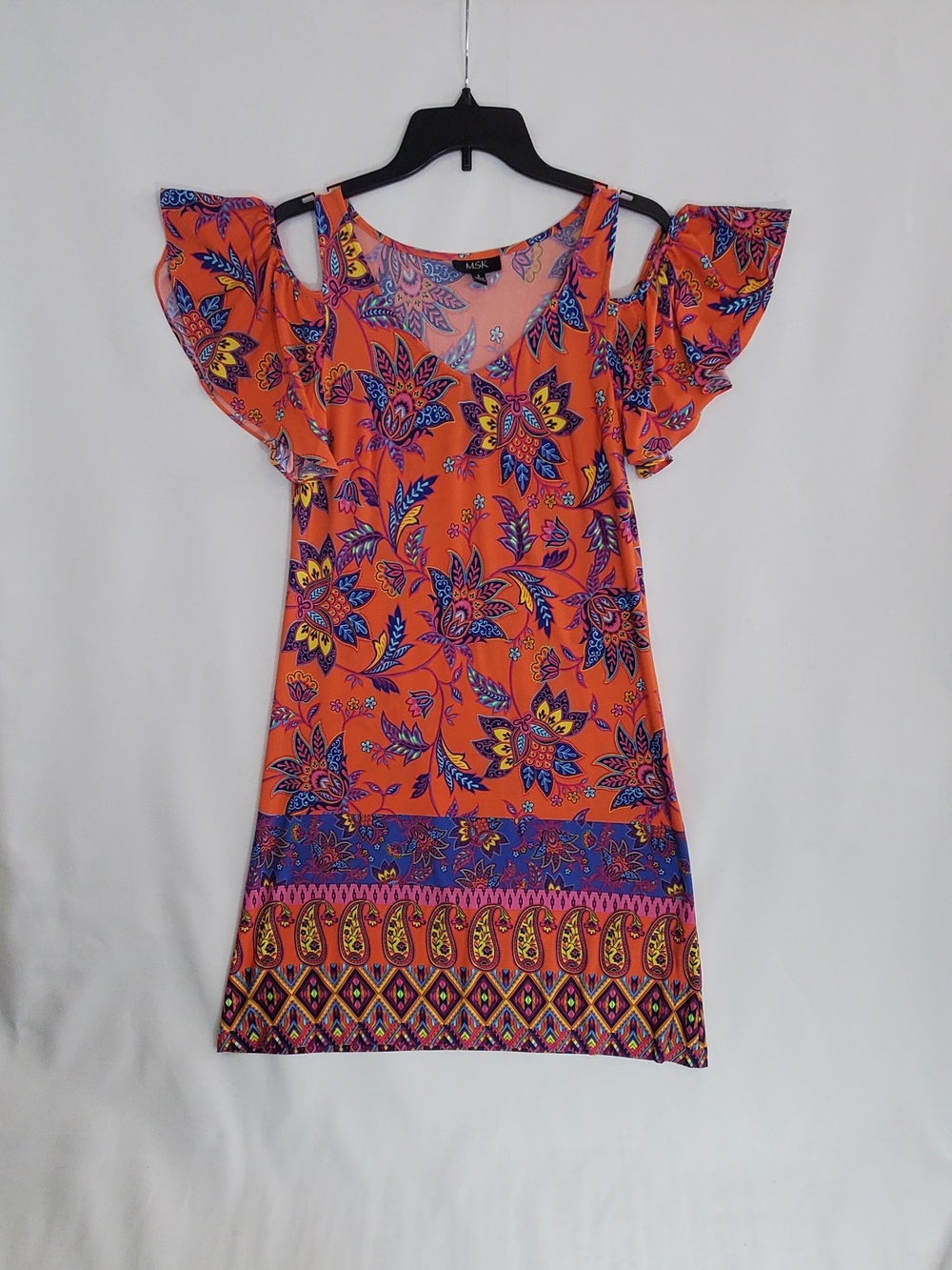 MSK Bright Orange Floral Cold-Shoulder Mini Dress